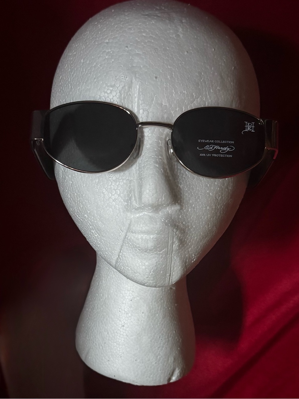 Ed Hardy Silver Frame Black Lens Oval Sunglasses